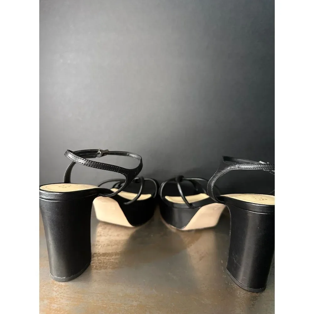 Schutz Platform Sandals 10.5 Minimalist Wedding Formal Event Dressy Black Kelsie